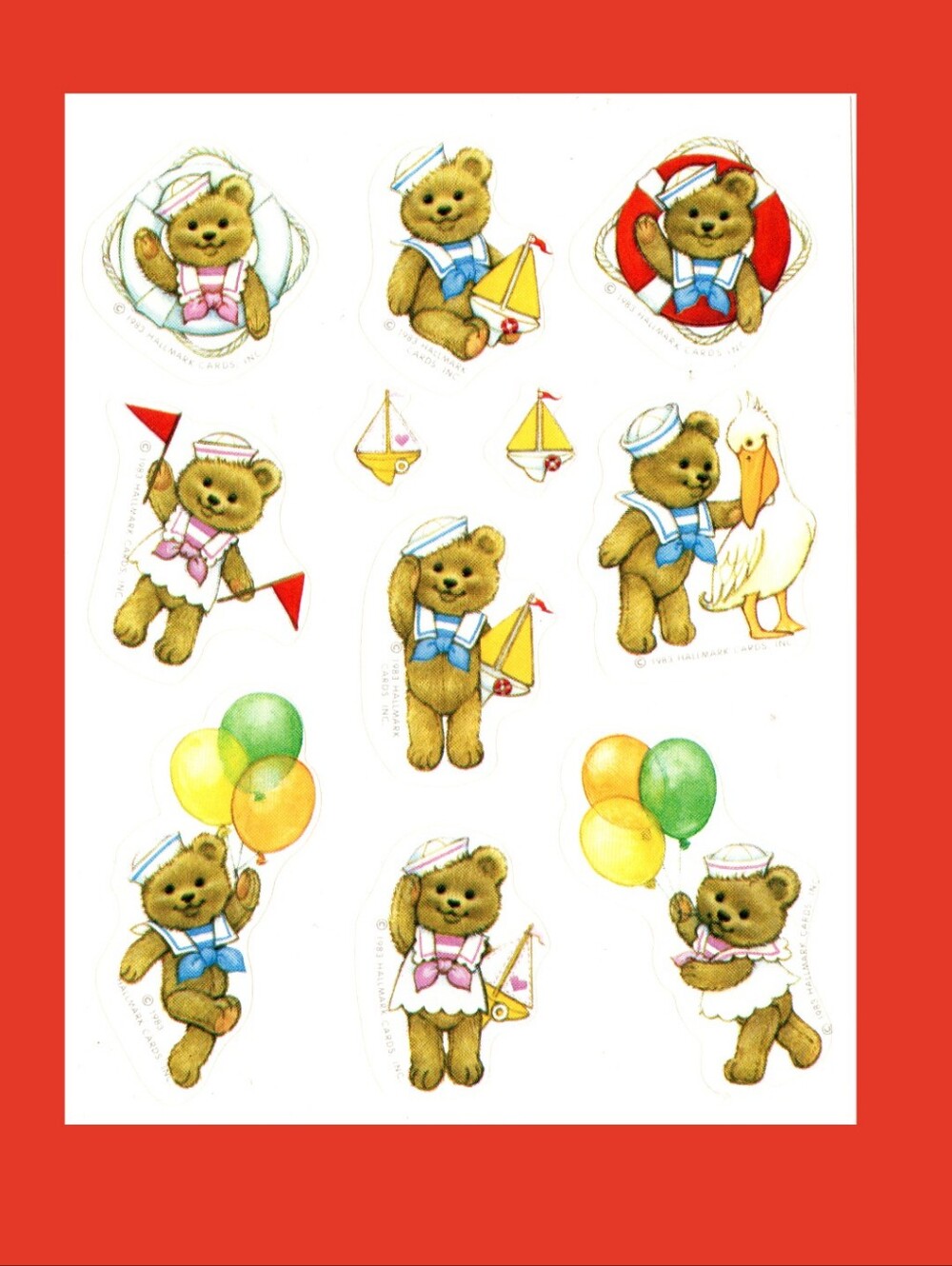 Hallmark Sailor Bears Sticker Sheet Retro Craft & Collecting Vintage 80s